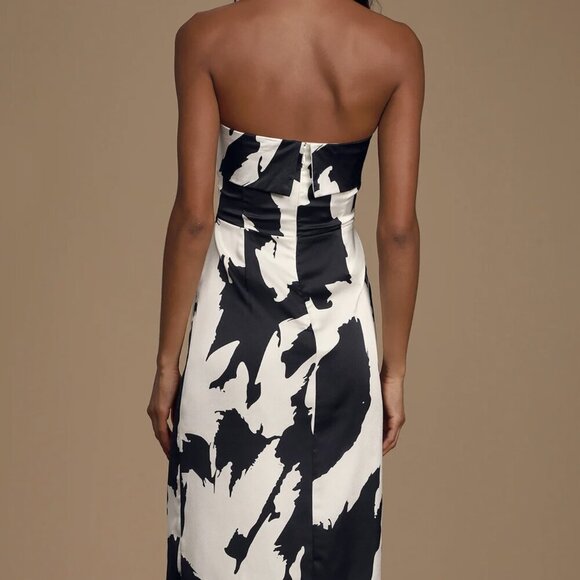 NWT Lulus Bring Me Back To You Black and White Print Strapless Midi Dress - Picture 5 of 9